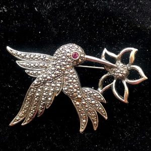 Vintage Avon marquesite hummingbird and flower pin